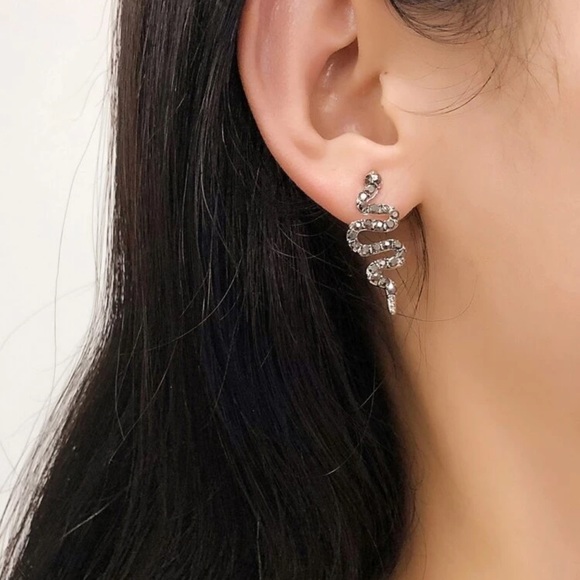 Kathrono Jewelry - 🐍 Serpent Snake Rhinestone Gun Black Earrings 🐍